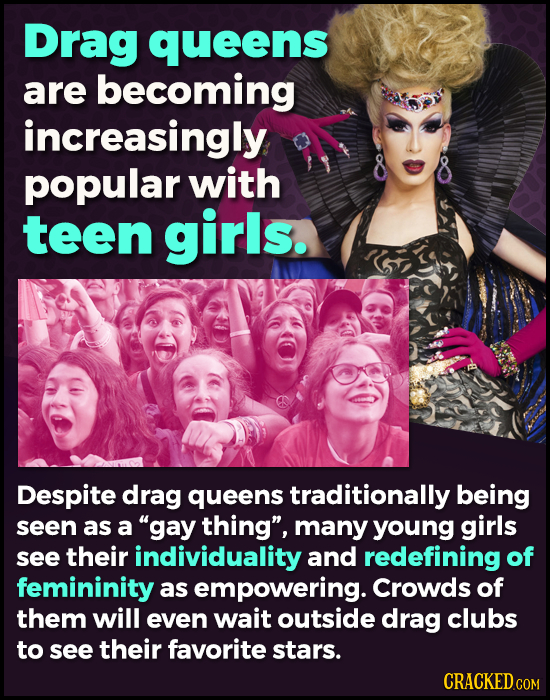 Drag queens are becoming increasingly popular with teen girls. Despite drag queens traditionally being seen as a gay thing, many young girls see the