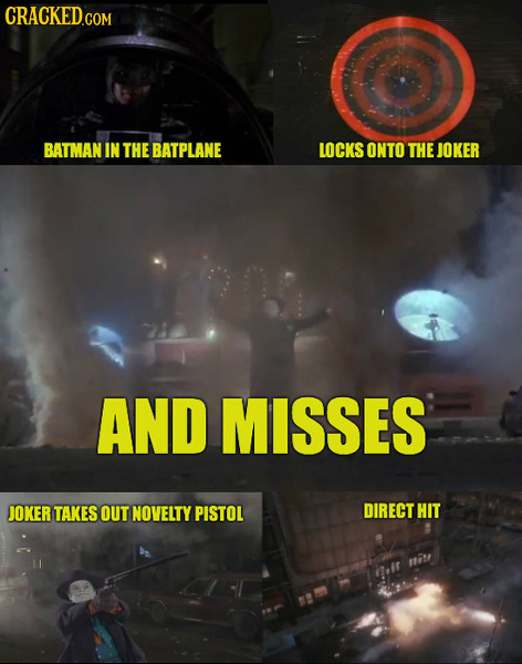 BATMAN IN THE BATPLANE LOCKS ONTO THE JOKER AND MISSES JOKER TAKES OUT NOVELTY PISTOL DIRECT HIT FN itvir