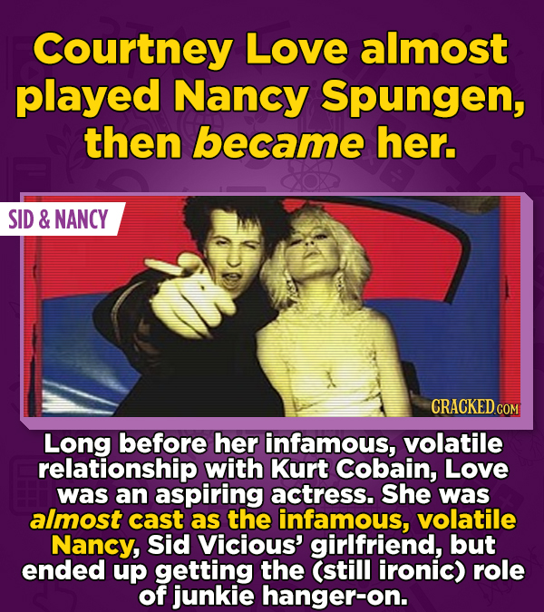 Courtney Love almost played Nancy Spungen, then became her. SID & NANCY Long before her infamous, volatile relationship with Kurt Cobain, Love was an
