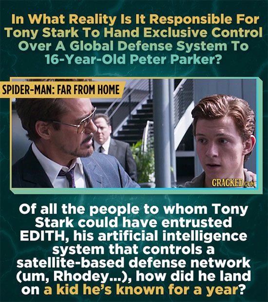 In What Reality Is It Responsible For Tony Stark To Hand Exclusive Control Over A Global Defense System To 16-Year-Old Peter Parker? SPIDER-MAN: FAR F