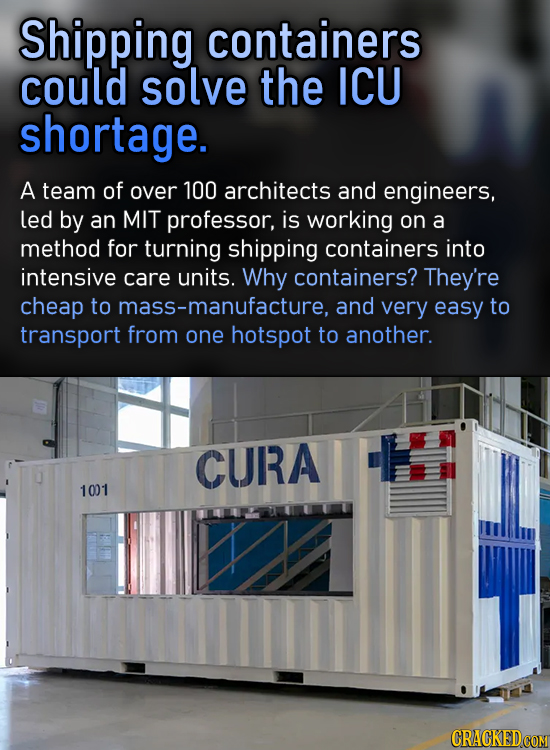 Shipping containers could solve the ICU shortage. A team of over 100 architects and engineers, led by an MIT professor, is working on a method for tur