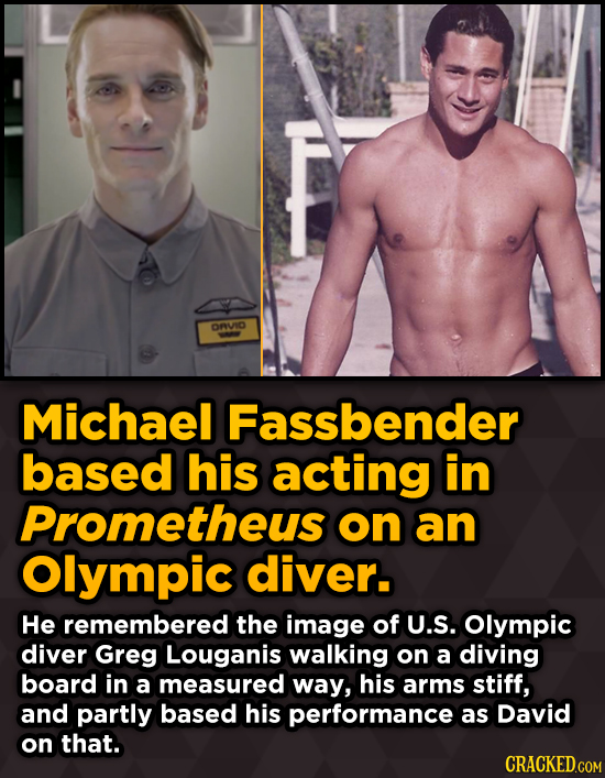 ORVIO Michael Fassbender based his acting in Prometheus on an Olympic diver.