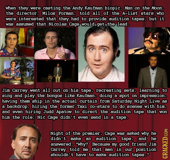 When they were casting the Andy Kaufman biopic. Man on the Moon. the director, ilos Forman, told all of the A-list stars who were interested that they