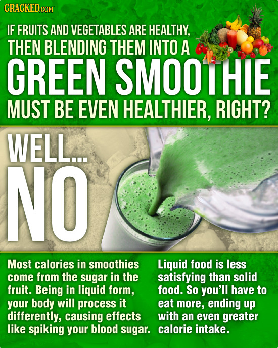 CRACKEDC COM IF FRUITS AND VEGETABLES ARE HEALTHY, THEN BLENDING THEM INTO A GREEN SMOOTHIE MUST BE EVEN HEALTHIER, RIGHT? WELL... NO Most calories in