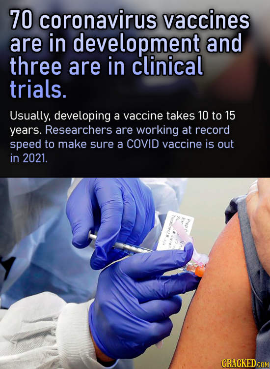 70 coronavirus vaccines are in development and three are in clinical trials. Usually, developing a vaccine takes 10 to 15 years. Researchers are worki