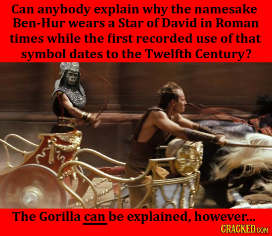 Can anybody explain why the namesake Ben-Hur wears a Star of David in Roman times while the first recorded use of that symbol dates to the Twelfth Cen