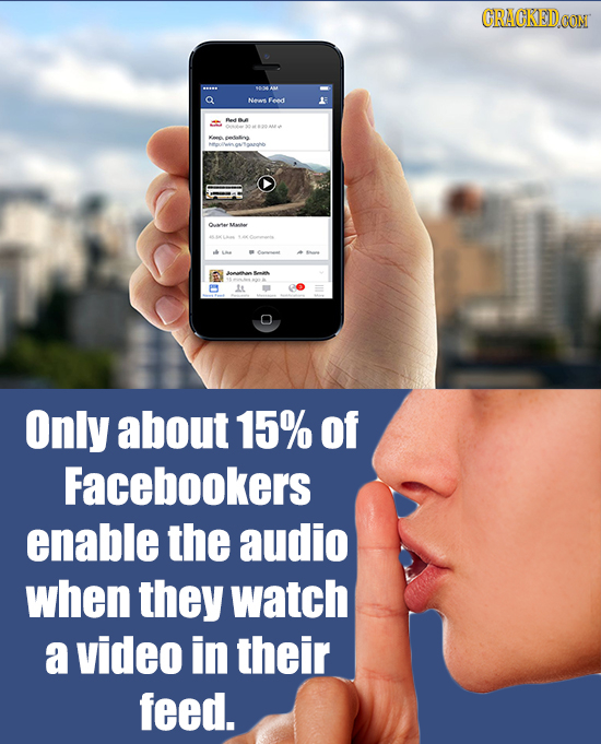 CRACKEDOON 6654A Q NFnd L: Bet Oer Mete R ANNn tt Only about 15% of Facebookers enable the audio when they watch a video in their feed. 