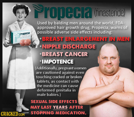 Propecia (finasteride) Used by balding men around the world, FDA- approved hair growth drug, Propecia, warns of possible adverse side effects includin