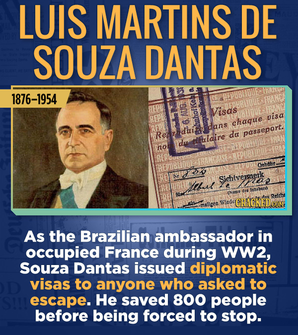 18 Amazing People Too Many Of Us Haven't Heard Of - As the Brazilian ambassador in occupied France during WW2, Souza Santas issued diplomatic visas to