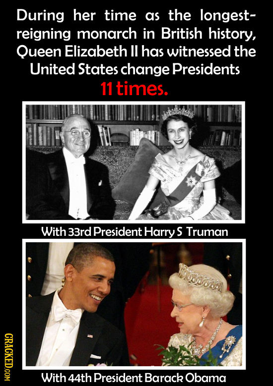 During her time as the longest- reigning monarch in British history, Queen Elizabeth ll has witnessed the United States change Presidents 11 times. Wi