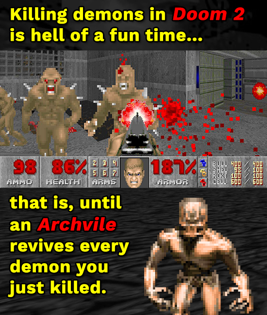 Killing demons in Doom 2 is hell of a fun time... 98 86. 2 3 H 181% BDL HOO DD 3HEL 98 5 G ? ROKT 300 10 Amimo HEALTH ARMS ARMOR CELL. 6OO 600 that is