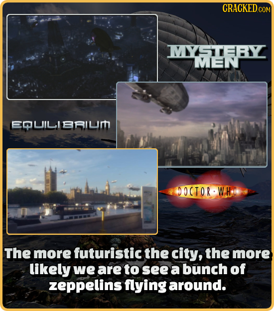CRACKEDC COM MYSTHRY MEN IER1uI 0 DOCTOR W.H. The more futuristic the city, the more likely we are to see a bunch of zeppelins flying around.