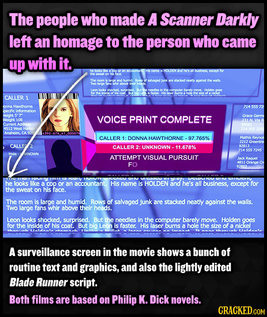 The people who made A Scanner Darkly left an homage to the person who came up with it. bne except fsr acainst the wal Leon CALLER 1 oOn Hawthomne onic