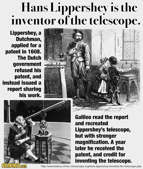 Hans Lippershey is the inventor ofthe telescope. Lippershey, a Dutchman, applied for a patent in 1608. The Dutch government -HH refused his patent, an