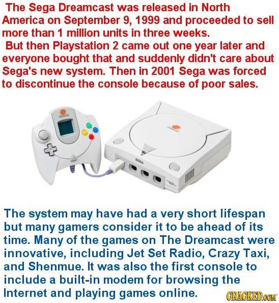The Sega Dreamcast was released in North America on September 9, 1999 and proceeded to sell more than 1 million units in three weeks. But then Playsta