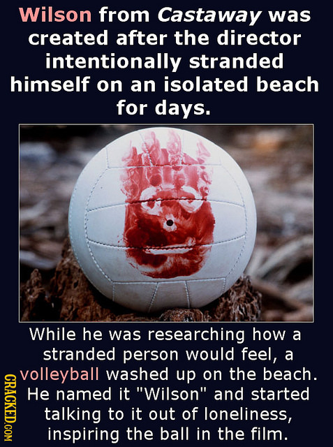 Wilson from Castaway was created after the director intentionally stranded himself on an isolated beach for days. While he was researching how a stran