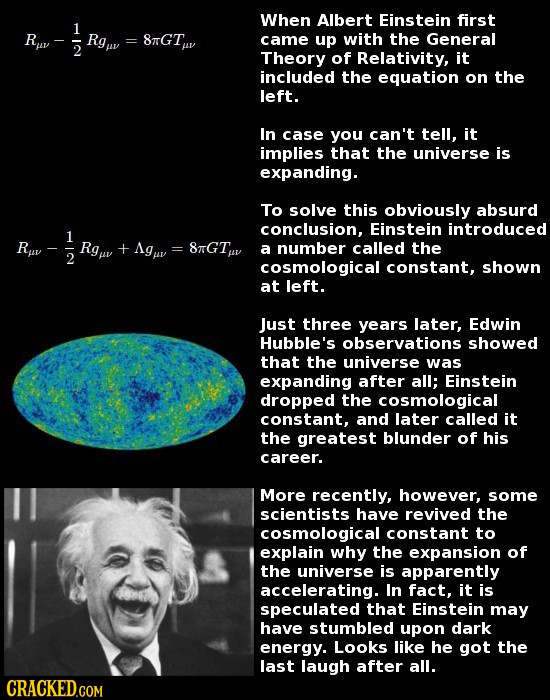 When Albert Einstein first 1 Rv- Rg,y 8GT came up with the General uv Theory of Relativity, it included the equation on the left. In case you can't te