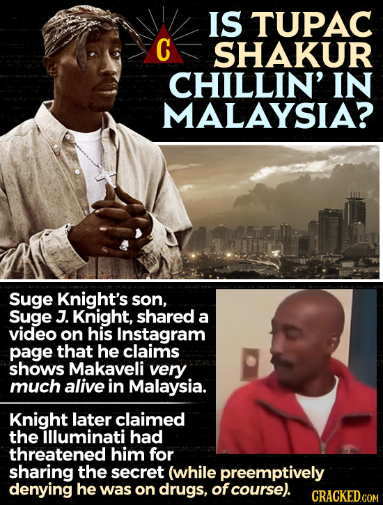 IS TUPAC C SHAKUR CHILLIN' IN MALAYSIA? Suge Knight's son, Suge J. Knight, shared a video on his Instagram page that he claims shows Makaveli very muc