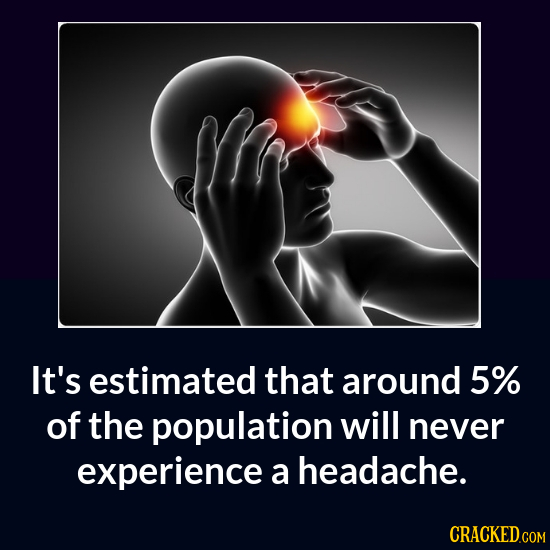 It's estimated that around 5% of the population will never experience a headache.