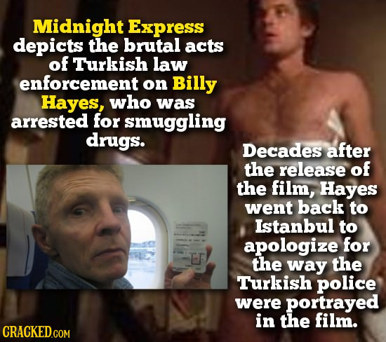 Midnight Express depicts the brutal acts of Turkish law enforcement on Billy Hayes, who was arrested for smuggling drugs. Decades after the release of