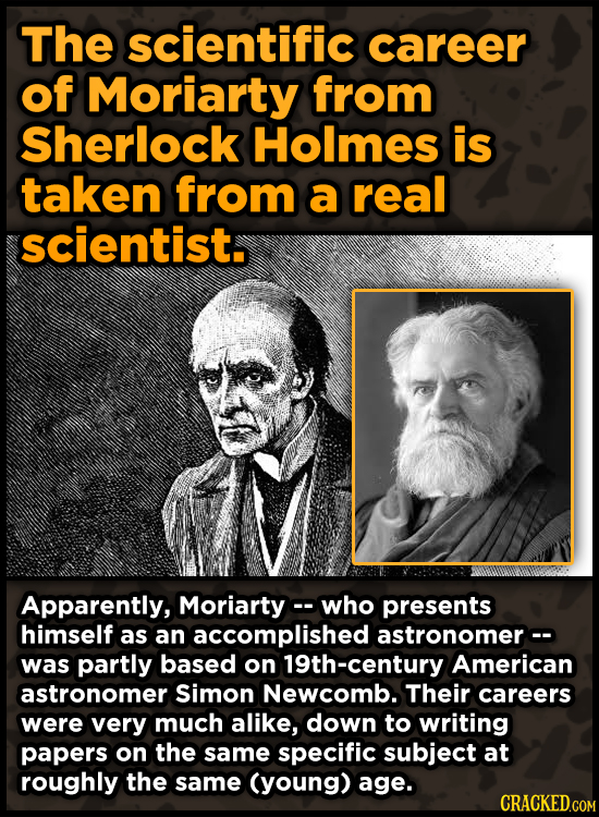 The scientific career of Moriarty from Sherlock Holmes is taken from a real scientist. Apparently, Moriarty- -who presents himself as an accomplished