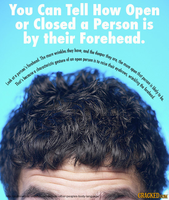 You Can Tell How Open or Closed a Person is by their Forehead. they have, and wrinkles the deeper they The more of an open person are, is to raise the