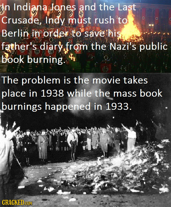 In Indiana Jones and the Last Crusade, Indy must rush to Berlin in order to save his father's diary from the Nazi's public book burning. The problem i