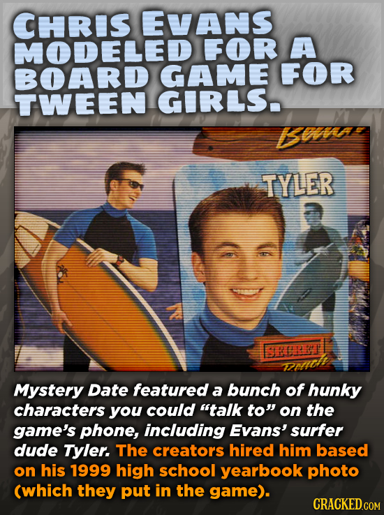 CHRIS EVANS MODELED FOR A BOARD GAME FOR TWEEN GIRLS Bn TYLER BREPT Mystery Date featured a bunch of hunky characters you could talk to on the game'