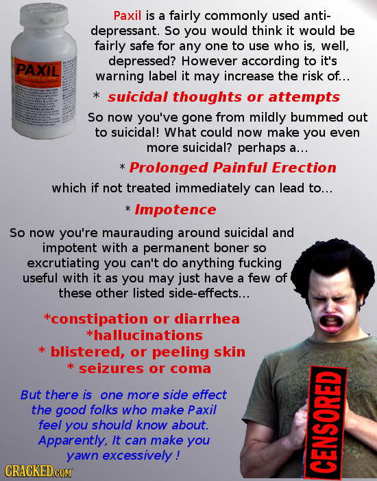 Paxil is a fairly commonly used anti- depressant. So you would think it would be fairly safe for any one to use who is, well, depressed? However accor