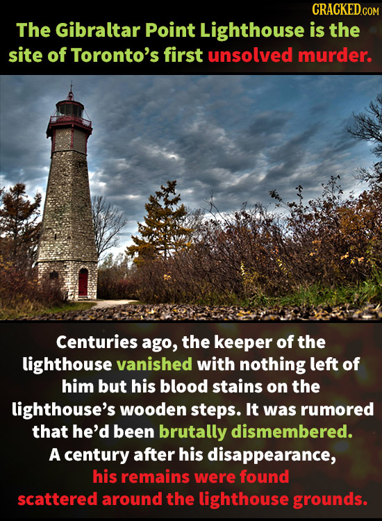 CRACKEDe The Gibraltar Point Lighthouse is the site of Toronto's first unsolved murder. Centuries ago, the keeper of the lighthouse vanished with noth