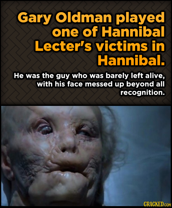 Gary Oldman played one of Hannibal Lecter's victims in Hannibal. He was the guy who was barely left alive, with his face messed up beyond all recognit