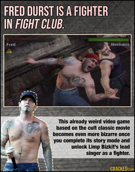FRED DURST IS A FIGHTER IN FIGHT CLUB. Fred Mechanic This already weird video game based on the cult classic movie becomes even more bizarre once you