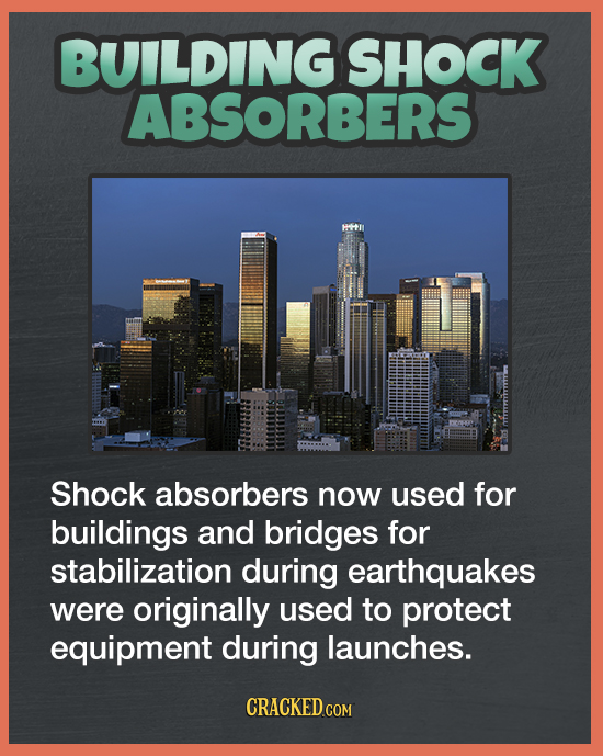BUILDING SHOCK ABSORBERS Shock absorbers now used for buildings and bridges for stabilization during earthquakes were originally used to protect equip