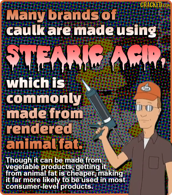 CRACKED COM Many brands of caulk are made using SAENRIC AC Which is Gh commonly made from rendered animalfats Though it can be made from vegetable pro