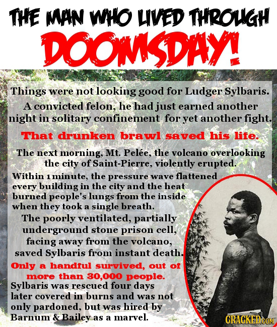 THE MAN WHO LIVED THROUGH DOOMSDAY! Things were not looking good for Ludger Sylbaris. A convicted felon, he had just earned another night in solitary