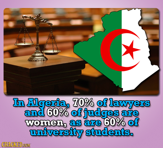 In Algeria, 70% of lawyers and 60% of judges are women, as are 60% of university students. CRACKEDOON