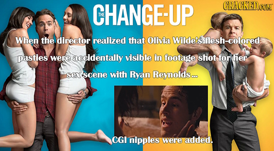 CHANGE-UP CRACKEDCO When the director realized that Olivia Wilde'sflesh-colored pasties were accidentally visible in footage shot for her sex scene wi
