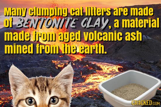 Many clumping cat IIlers are made o1 BENTONITE CLAY, a material made IFom aged volcanic ash mined from the earth. GRACKED COM