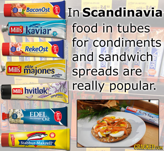 EYTUNE MATURELL BaconOst E In Scandinavia 12060 food in tubes Mills kaviar 192 for condiments RekeOst 12 and sandwich Mills ekte majones spreads are 1