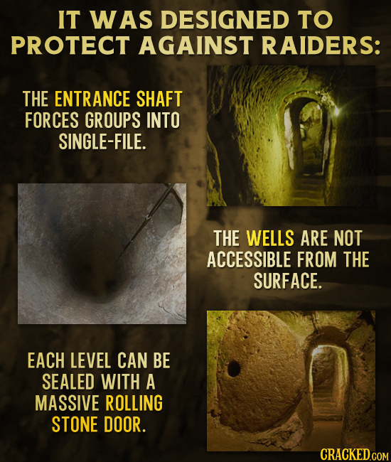 IT WAS DESIGNED TO PROTECT AGAINST RAIDERS: THE ENTRANCE SHAFT FORCES GROUPS INTO SINGLE-FILE. THE WELLS ARE NOT ACCESSIBLE FROM THE SURFACE. EACH LEV
