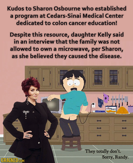 Kudos to Sharon Osbourne who established a program at Cedars-Sinai Medical Center dedicated to colon cancer education! Despite this resource, daughter