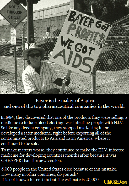 NOT A THROUGH BAYER STREET R PROFITS Got WEGOT AIDS Bayer is the maker of Aspirin and one of the top pharmaceutical companies in the world. In 1984, t