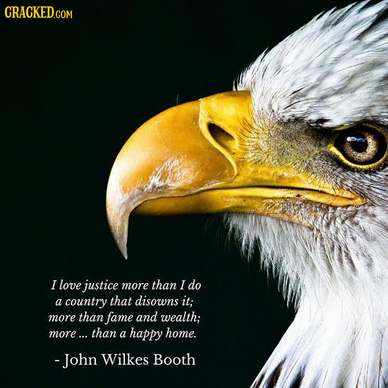 CRACKED I love justice more than I do a country that disowns it; more than fame and wealth; more... than a happy home. - John Wilkes Booth