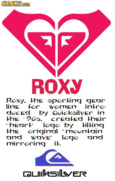 CRACKEDOON ROXY Roxy, the sporting gear Line for woMEn intro- duced by Quicksilver in he '905, cregted their hegr logo by iLting Hhe original mount