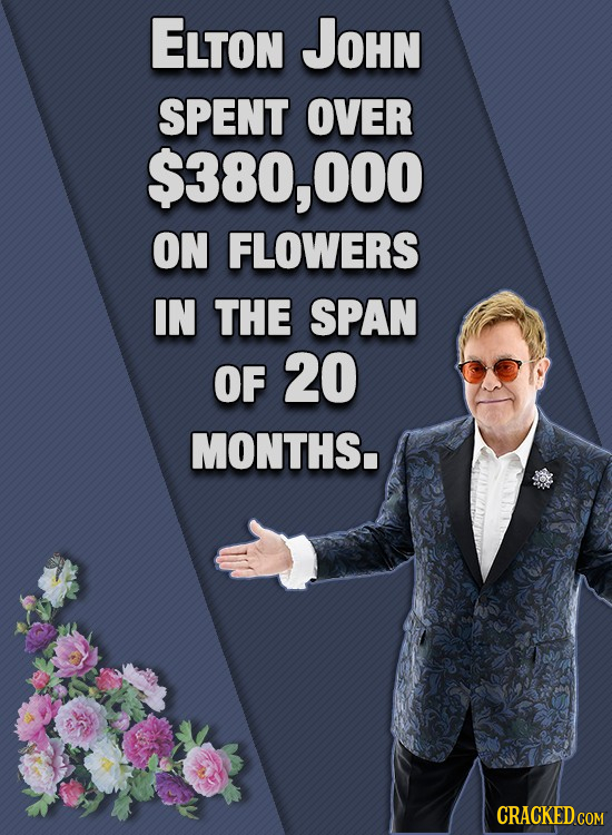 ELTON JOHN SPENT OVER $380,000 ON FLOWERS IN THE SPAN OF 20 MONTHS CRACKED COM 