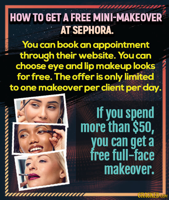 HOW TO GET A FREE MINI-MAKEOVER AT SEPHORA. You can book an appointment through their website. You can choose eye and lip makeup looks for free. The o