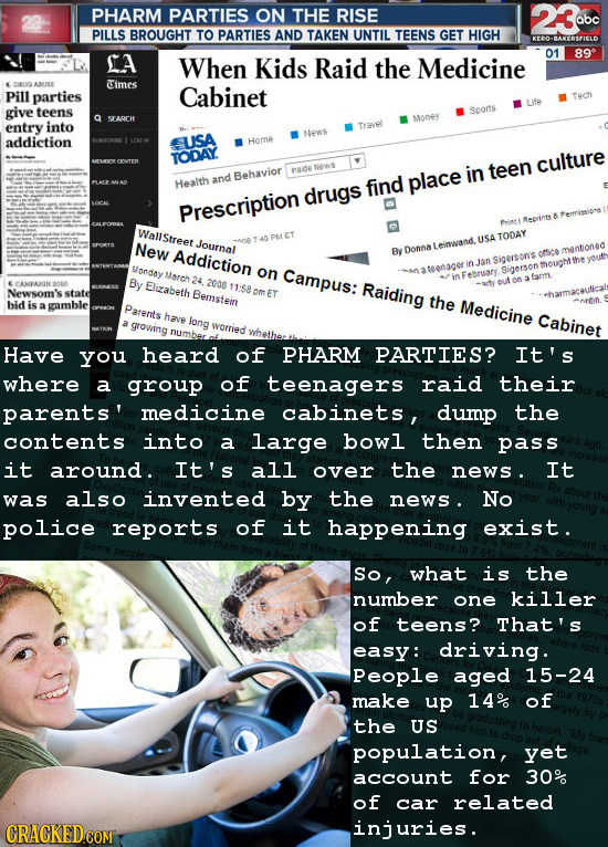 PHARM PARTIES ON THE RISE 23 abc PILLS BROUGHT TO PARTIES AND TAKEN UNTIL TEENS GET HIGH BAKEREIELD LA 01 89 When Kids Raid the Medicine Cimes Pill pa