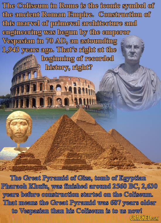 The Coliseum in Rome is the iconic symbol of the ancient Roman Empire. Construction of this marvel of primeval architecture and engineering was begun