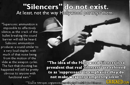 Silencers do not exist. At least. not the way Hollywood portrays them. Supersonic ammunition is impossible to effectively silence, as the crack of 