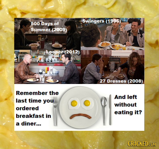 Swingers (1996) 500 Days of Summer (2009) Looper 12012) AAmL 27 Dresses (2008) Remember the And left last time you without ordered eating it? breakfas
